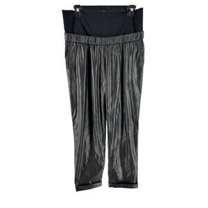 Pietro Brunelli Women's Maternity Black Faux Leather Cuffed Pants Size Medium